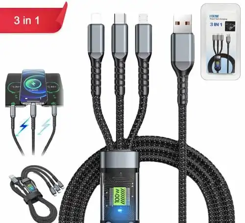 Buy 100W 3 in 1 Fast Charging Cable Android Type-C , Micro Usb And Iphone IOS
